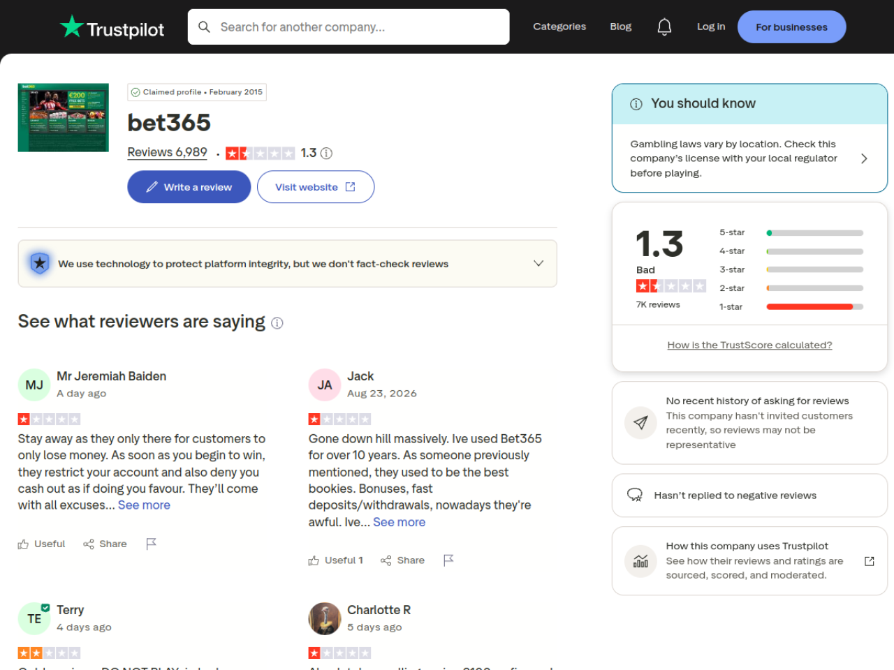 Bet365 使用者評論資料截圖