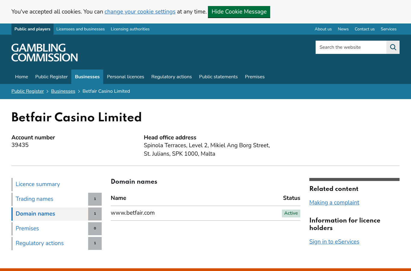 www.betfair.com 的境外官方域名紀錄